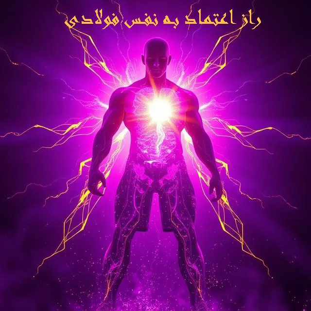 انسان نمادین با بدنی بنفش و شعاعی از نور سفید در مرکز قفسه سینه، با خطوط برق طلایی اطراف و زمینه بنفش تیره.