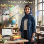 کاور سه بعدی پکیج سوالات آزمون اصلح آموزگاری - معلمی در کلاس درس با بیش از ۴۲۰۰ تست و امکان دانلود آنی - ویرایش 1405