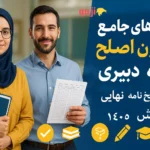 تصویر دو معلم حرفه‌ای (آقا و خانم) با پاسخنامه آزمون - کاور پکیج تست های جامع آزمون اصلح دبیری ویژه 1405 با پاسخنامه نهایی